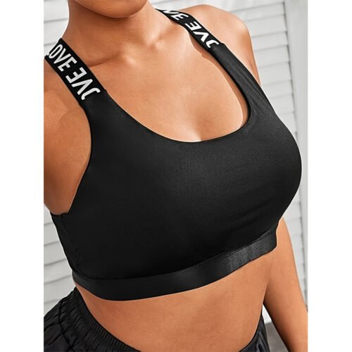 Plus Size Contrast Letter Print Beauty Back Sports Bra