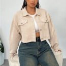 Plus Size Solid Color Polo Collar Slimming Coat