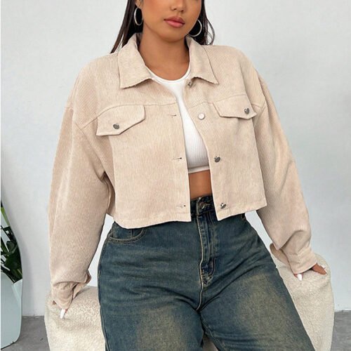 Plus Size Solid Color Polo Collar Slimming Coat