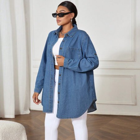 Stylish Plus Size Loose-Fit Denim Shacket