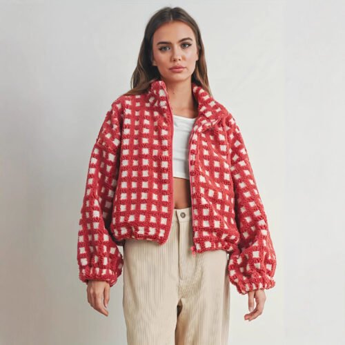 Women’s Autumn Winter Plush Red Plaid Coat