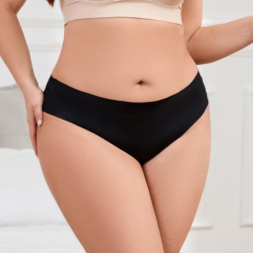 Plus Size Ice Silk Seamless Wave Edge Briefs with Cotton Crotch