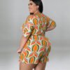 Plus Size Cross-Shoulder Printed Romper with Belt
