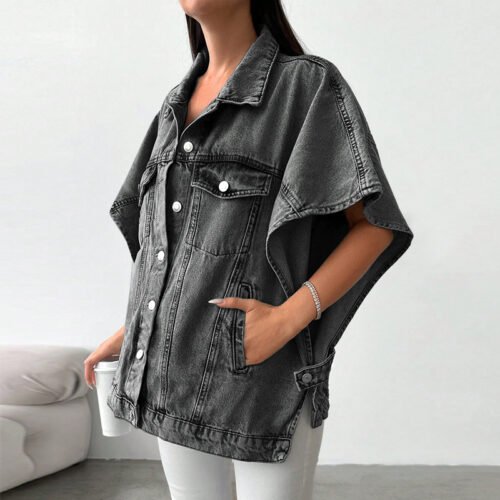 Relaxed Plus Size Denim Drop-Shoulder Jacket