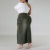 Plus Size Decorative Denim Sleeveless Split Long Skirt