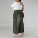Plus Size Decorative Denim Sleeveless Split Long Skirt