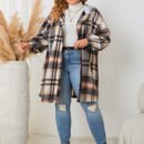 Plus Size Autumn Winter Plaid Hooded Coat