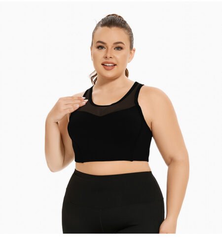 Plus Size Mesh Stitching Shockproof Push-Up Sports Bra