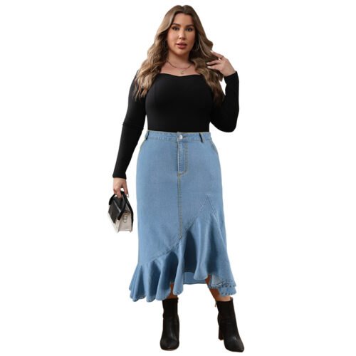 Plus Size Everyday Denim Fit Long Skirt
