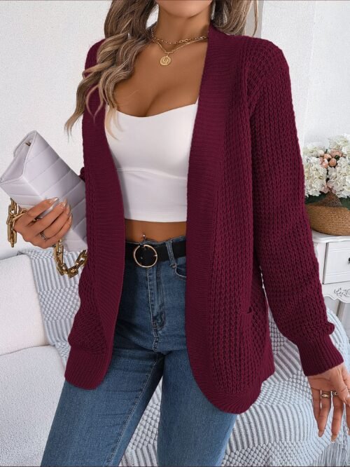 Casual Pocket Long Sleeve Knit Cardigan Coat