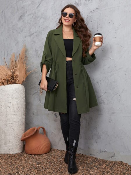 Plus Size Simple Elegant Solid Color Mid-Length Coat