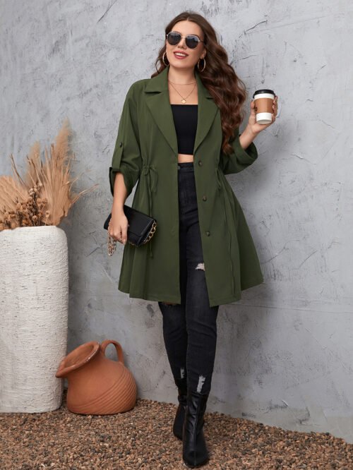 Plus Size Simple Elegant Solid Color Mid-Length Coat