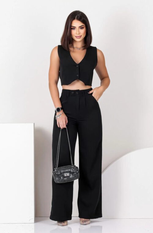 Solid Color Sleeveless Cropped Two Piece Casual Set