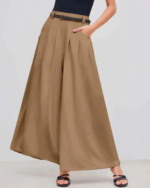 Khaki Wide Leg Draped Suit Pants for Women