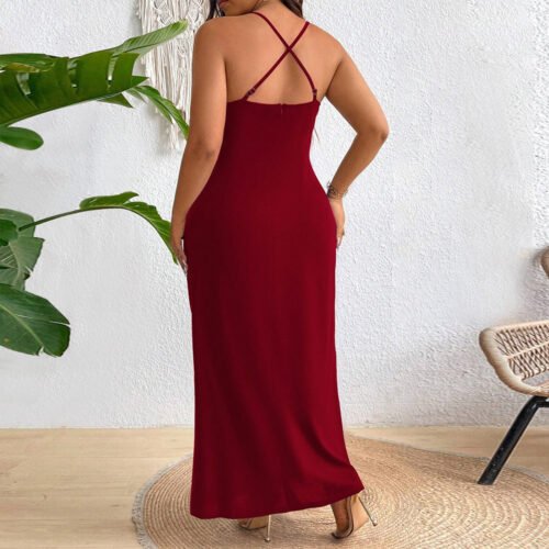 Plus Size Red High Waist Halter Dress