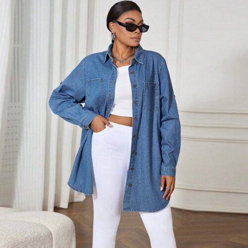 Stylish Plus Size Loose-Fit Denim Shacket