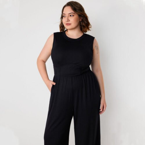 Plus Size Sleeveless Slimming Solid Color Jumpsuit Trousers