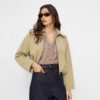 Khaki Office Zipper Work Jacket for Women