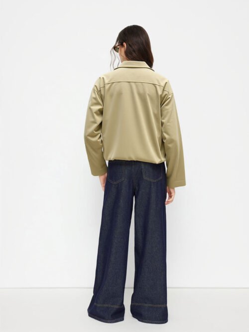 Khaki Office Zipper Work Jacket for Women