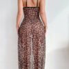 Leopard Print See-Through Maxi Lingerie Two-Piece Set