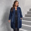 Plus Size Tight Waist Denim Shirt Coat – Fall & Winter