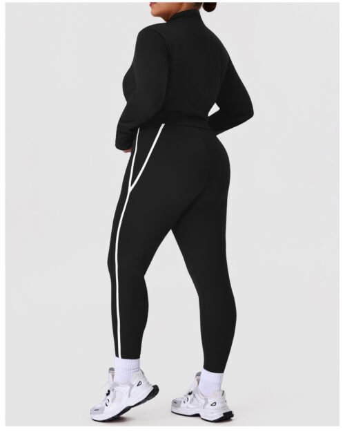 Plus Size Contrast Color Nude Feel Yoga Two-Piece Set