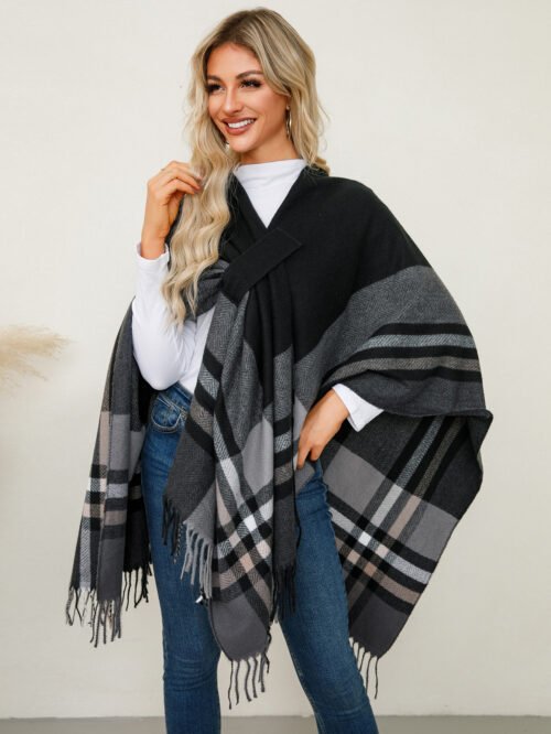 Luxury Cashmere Knit Shawl Cape Cloak Coat for Women