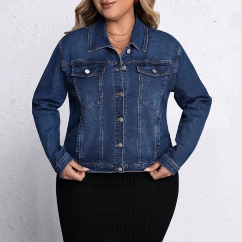 Classic Plus Size Long Sleeve Denim Coat