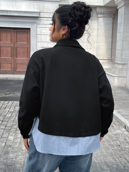 Plus Size Patchwork Stripe Short Fashion Jacket