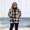 Plus Size Thickened Plaid Fleece Coat with Turn-Down Collar