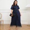 Plus Size Short Sleeve Tassel Button Belt Maxi Dress