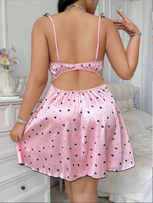 Plus Size Deep V Backless Nightdress – Sexy Elegance