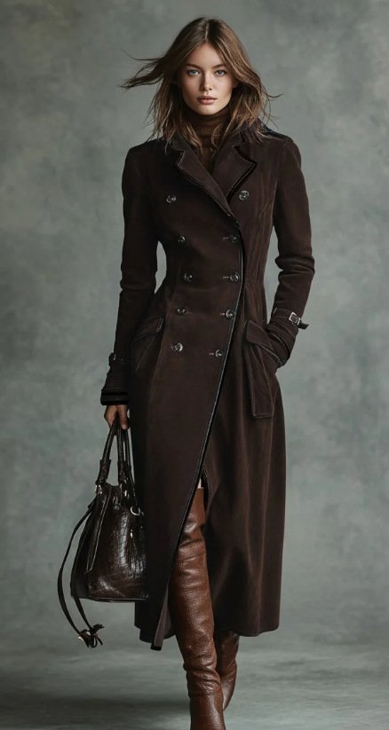 Western Style Suede Long Trench Coat for Women