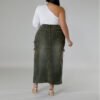 Plus Size Decorative Denim Sleeveless Split Long Skirt