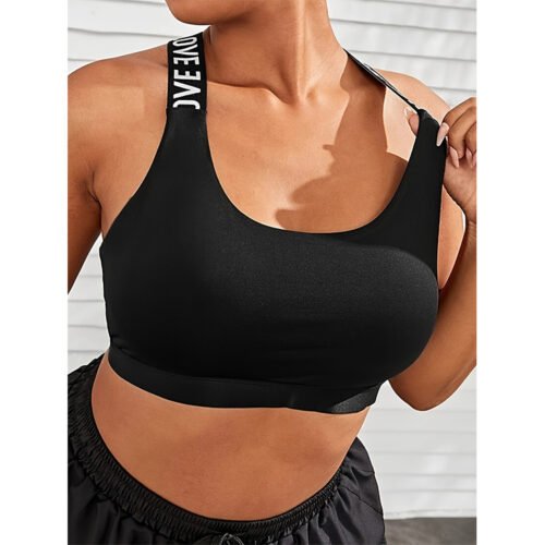 Plus Size Contrast Letter Print Beauty Back Sports Bra