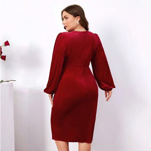 Plus Size V-Neck Tight Waist Sheath Dress