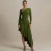 Pleated Asymmetric Slim Maxi Dress for Autumn Winter