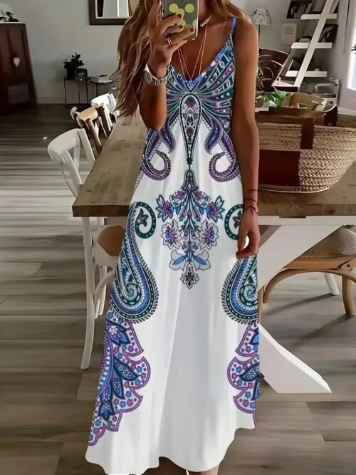 Printed V-Neck Sleeveless Spring Jumpsuit