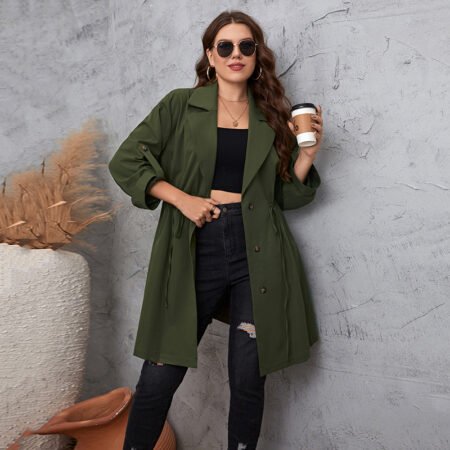 Plus Size Simple Elegant Solid Color Mid-Length Coat