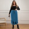 Plus Size Tassel Detail Denim Fit Long Skirt